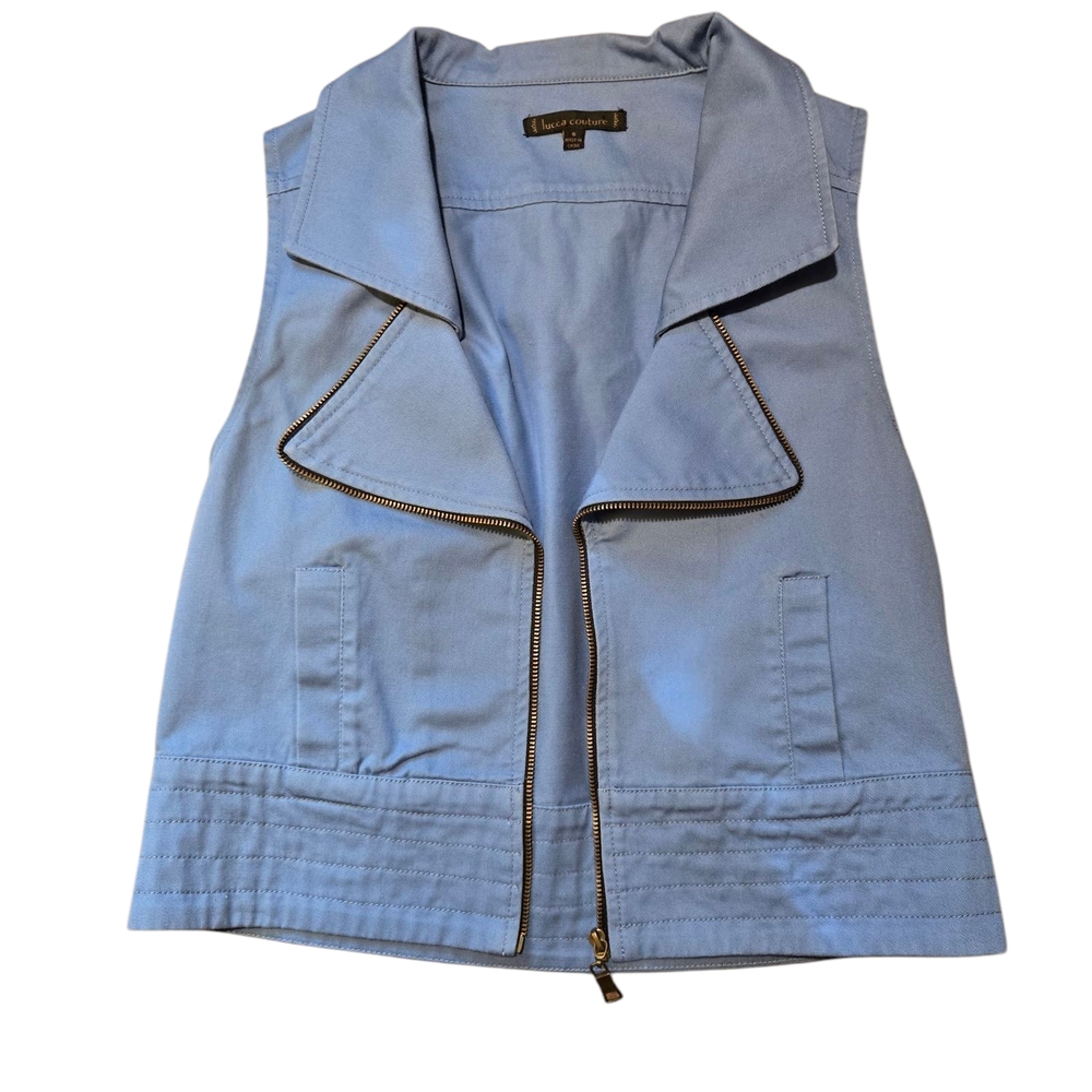 Lucca Couture Blue Vest with Wide Lapel Collar